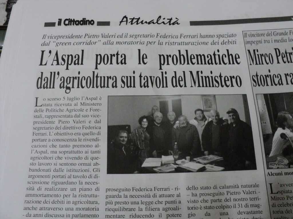 12 luglio 2014 - L'Aspal porta le problematiche dell'agricoltura sui tavoli del Ministero