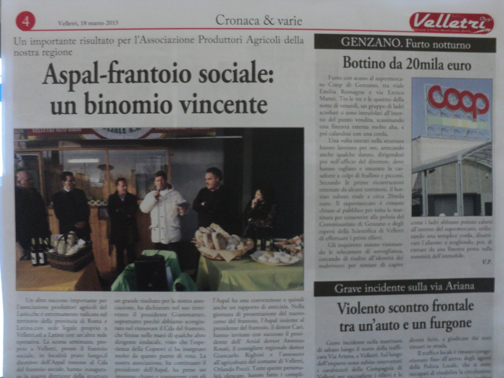 18 marzo - Aspal-Frantoio Sociale: un binomio vincente