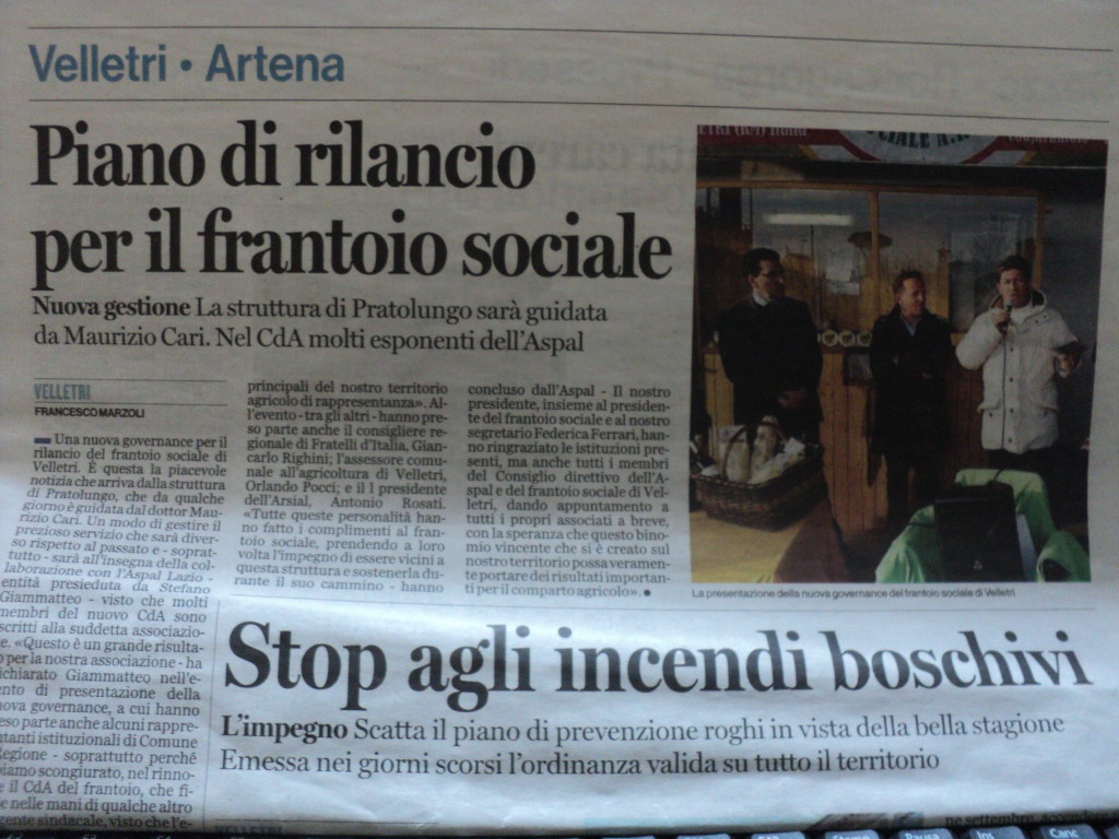 Giugno - Piano di rilancio per il Frantoio Sociale