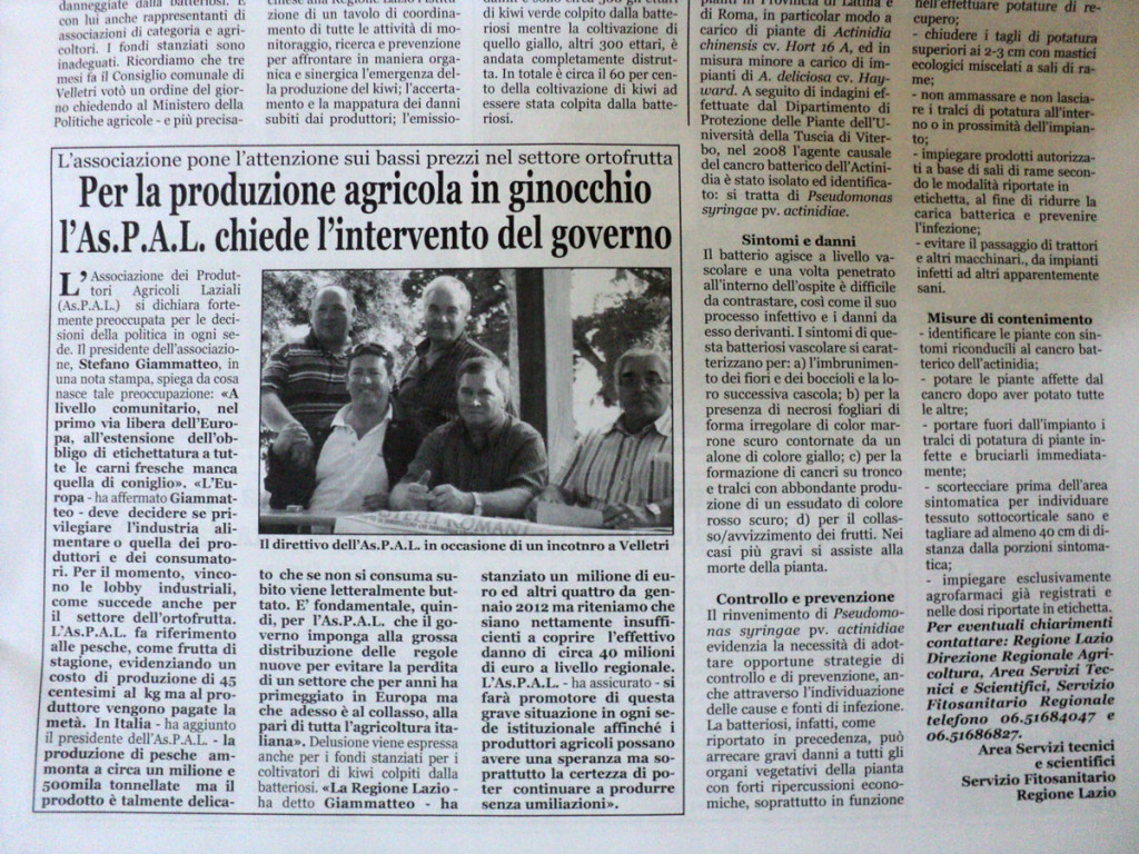 2011 - Per l'a produzione agricola in ginocchio, l'Aspal chiede l'intervento del Governo