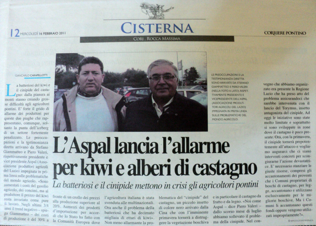 16 febbraio 2011 - L'Aspal lancia l'allarme per kiwi e alberi di castagno