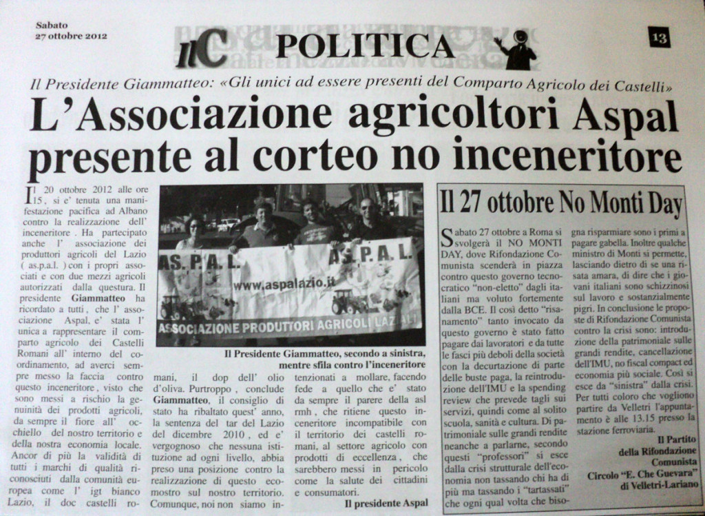 27 ottobre 2012 - Aspal presente nel corteo per  il no all'inceneritore