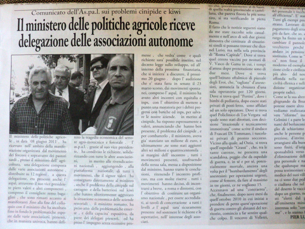 Giugno 2011 - Il Ministero delle Politiche Agricole riceve delegazione delle associazioni autonome