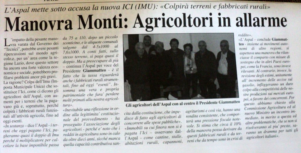 2012 - Manovra Monti: Agricoltori in allarme