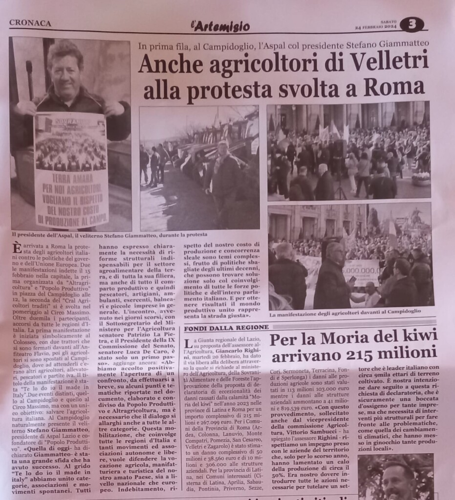 24 febbraio - Anche agricoltori di Velletri alla protesta svolta a Roma