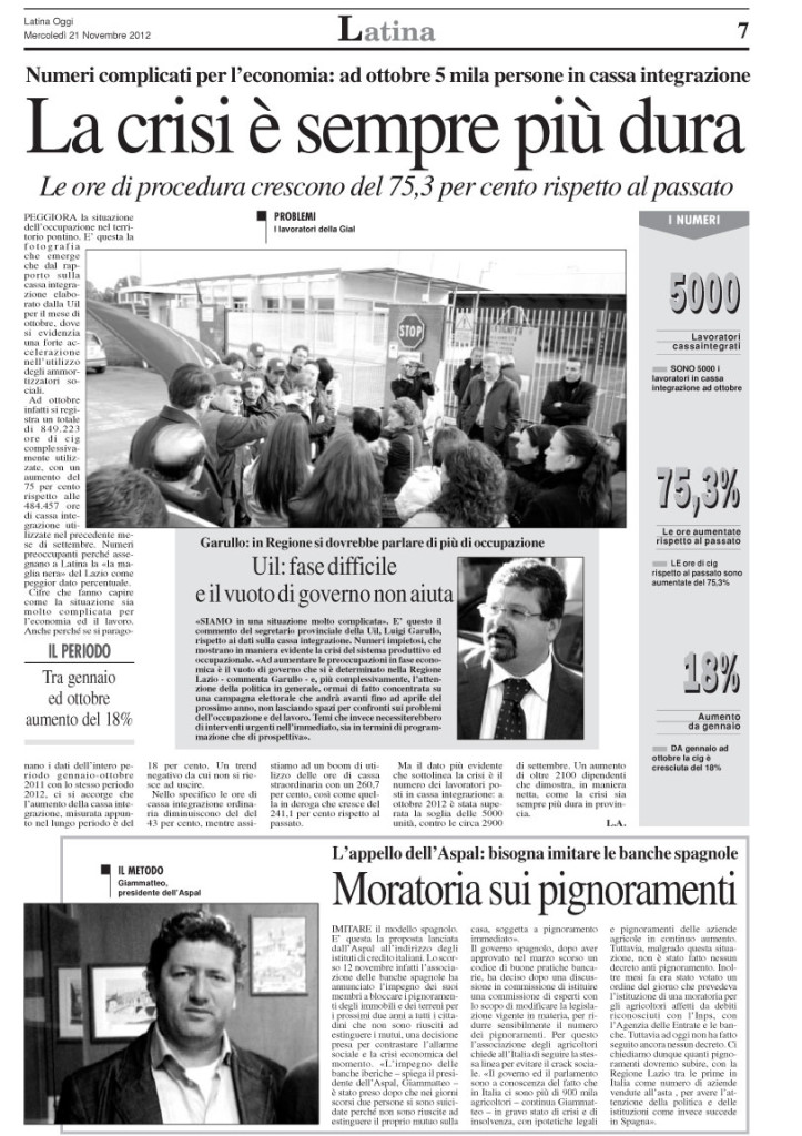 21 novembre 2012 - Moratoria sui pignoramenti