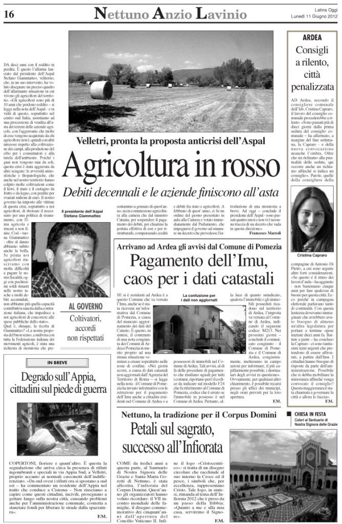 11 giugno 2012 - Agricoltura in rosso