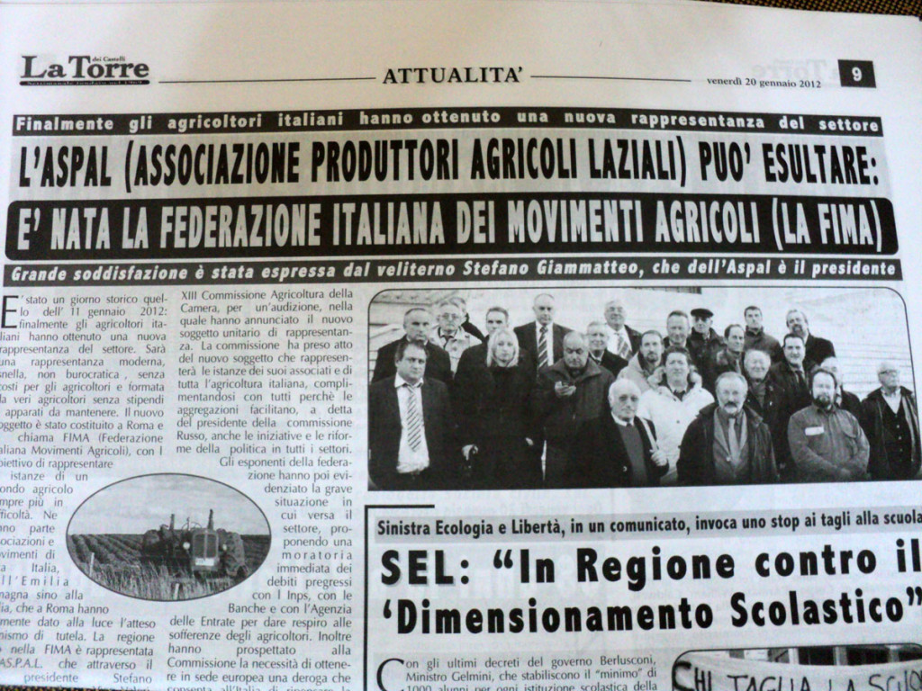 20 gennaio 2012 -  Nascita della FIMA: FEDERAZIONE ITALIANA DEI MOVIMENTI AGRICOLI